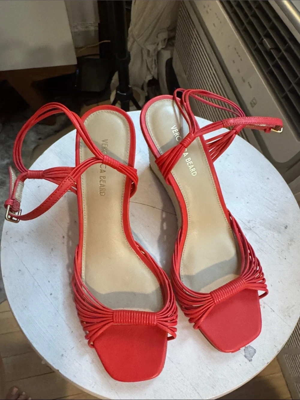 Veronica Beard Red Braided Espadrille Wedge Sandals